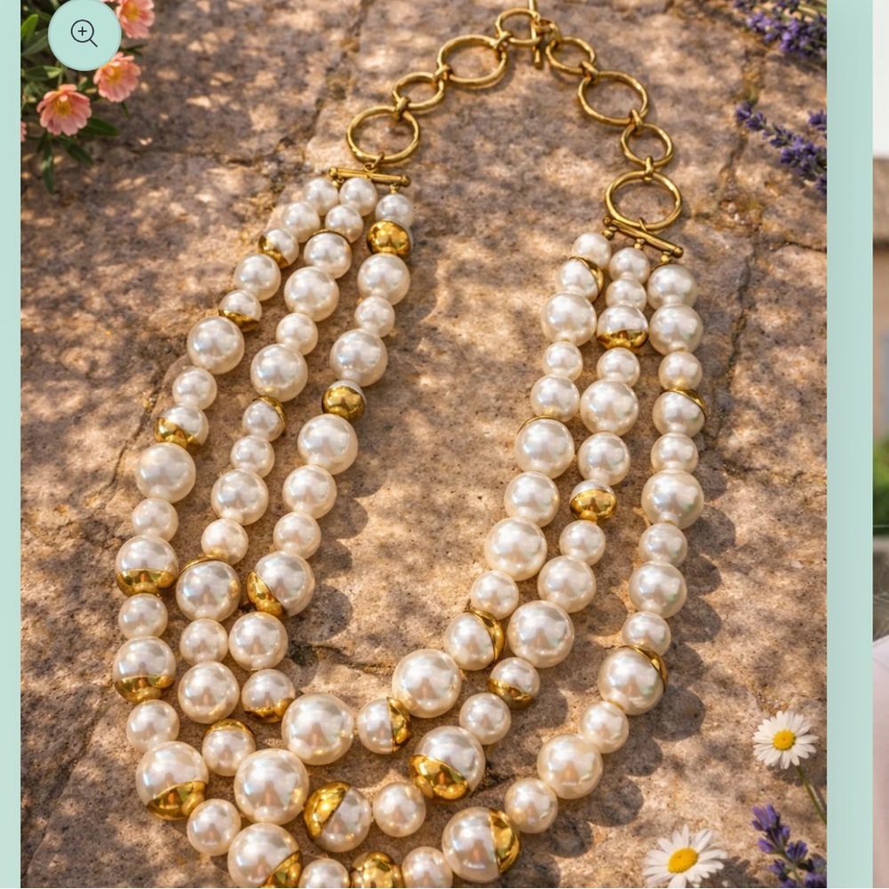 NEW! Classic Gold & Pearl Multi-Strand Necklace - Picture 11 of 12